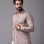 Men's Sanganeri Thunder Grey Hunting Styled Printed Shirt | Refined Outdoor Wear